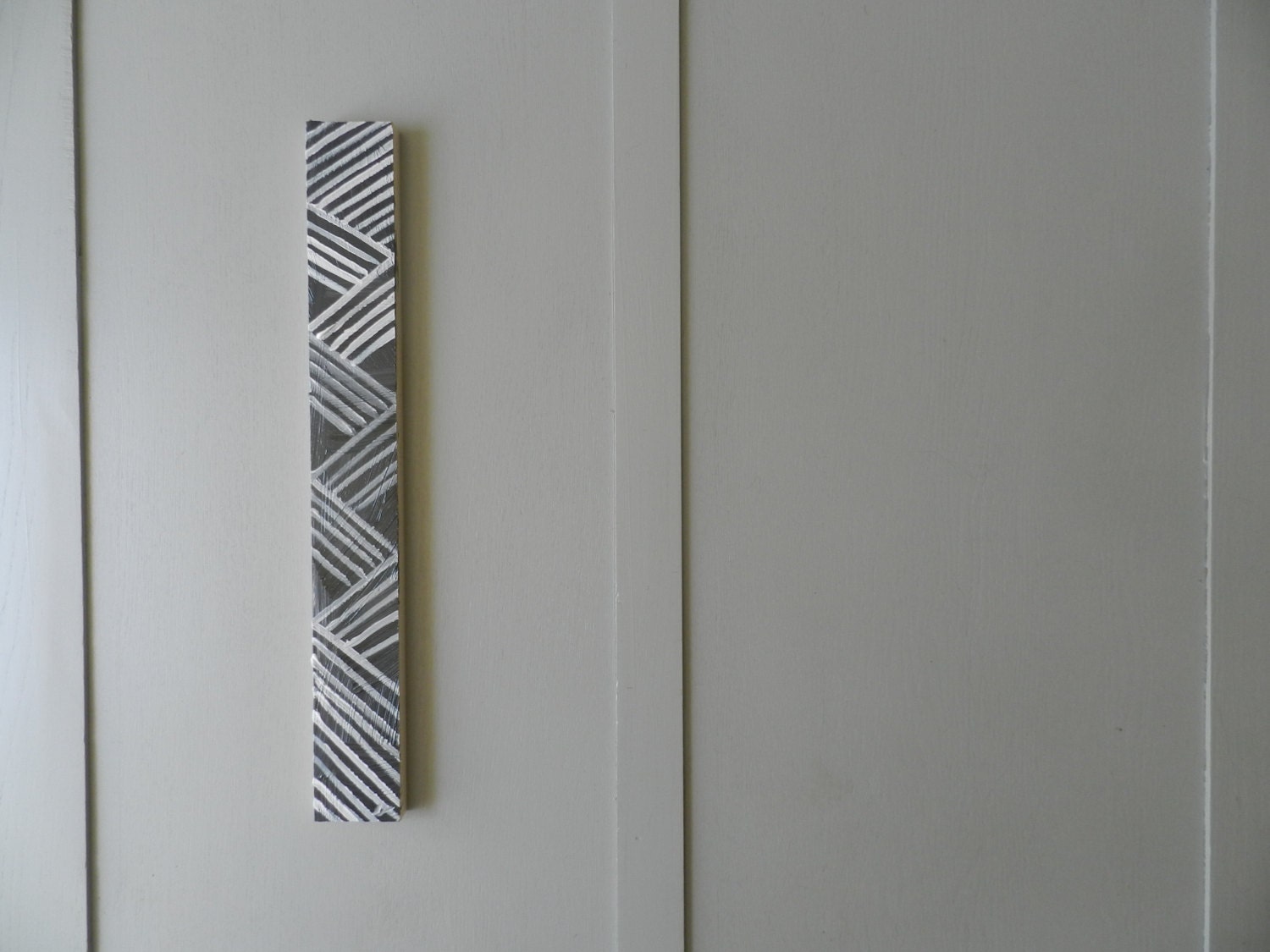 Original Abstract Art Painting on Wood Block 'Bamboo Zig Zag' Acrylic on Wood Stylish Black and White Wall Art