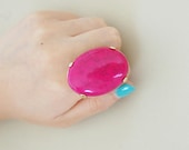 On Sale Bargain Hot Pink Agate Cabochon Goldtone Ring Resin Stone Statement Rings Fashion Rings Bridesmaid Earrings Wedding Jewelry