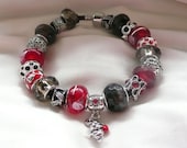 8" Love European Charm Bracelet 001 - in red and black (other sizes are available)