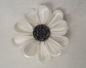 Handmade Wedding Bridal Hair Comb, Handmade, Kanzashi Flower, white 3 inch flower with metal comb and vintage button center