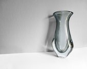 Vintage Smoke Grey Glass Vase / Mid Century Style / Sommerso Glass - vintagesolo