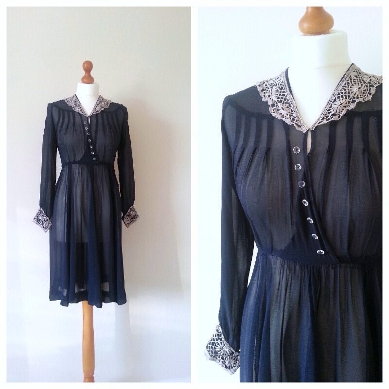 Handmade 1940s Indigo chiffon tea dress