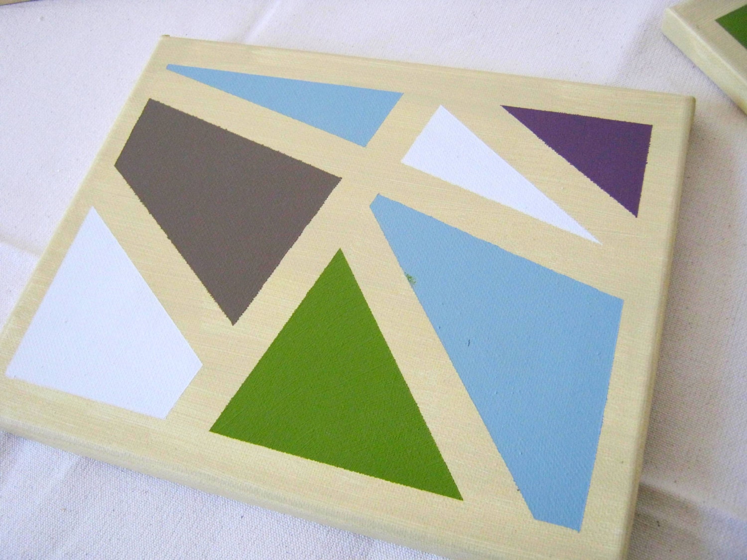 BLUE BLONDE Original Acrylic Small Fun Painting Abstract Art Modern Pop Canvas Colorful Stained Glass Mod Blue Berry White Green Brown 8x10