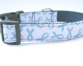 Blue Ribbon Colon Cancer Awareness Dog Collar is Adjustable and 1 Inch Wide in Size Medium