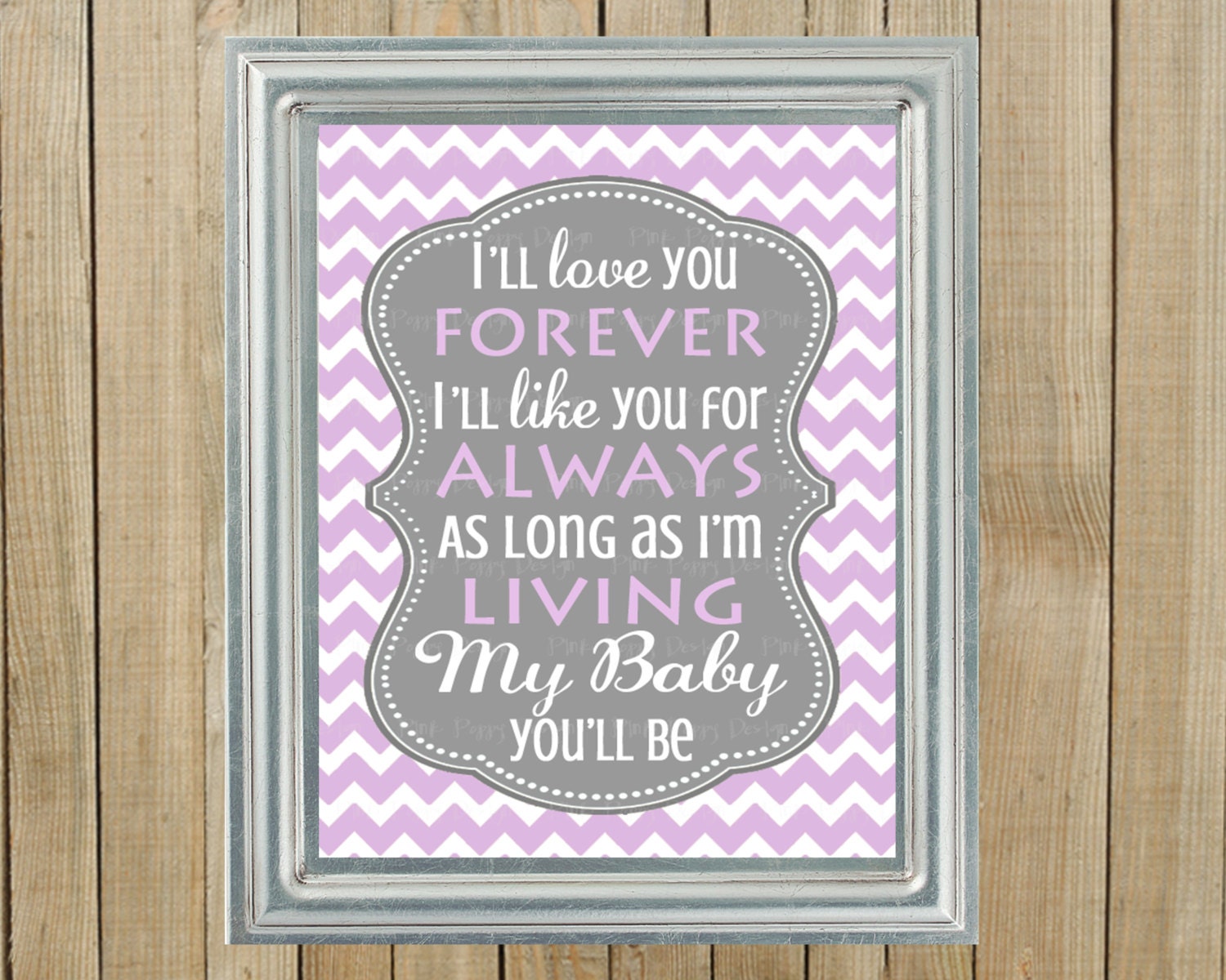 Trendy Lavender Chevron with Gray Love You Forever Nursery Wall Decor, Playroom, Gift, Printable, Custom Digital File