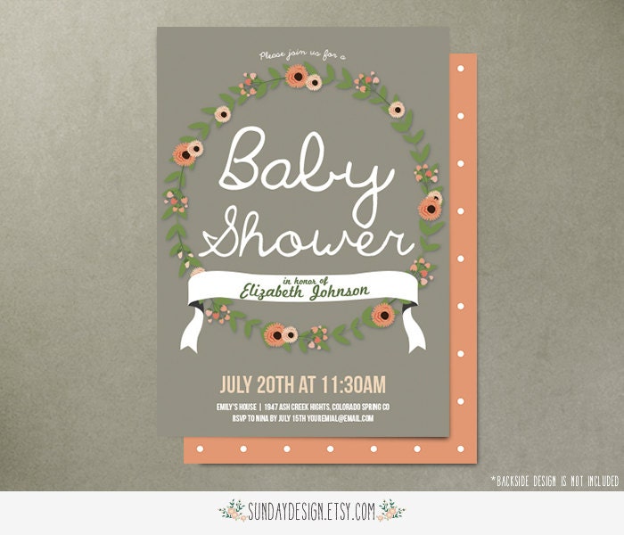 Printable Blooming Flowers Baby Shower Invitation Card - Baby Shower DIY Printable Party Invitation Card