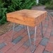 Antique Pine Bedside, End, or Side Table /  Industrial Style with Raw Steel Hairpin Legs
