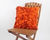 Woolen Felt 3D Petal Decorative Pillow 18", Applique Throw Pillow