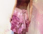 Boho Chic Style Upcycled Hand Dyed Dusty Pink Lace Skirt With Flower Brooch Pin For Prom Grad Night Dance Party By Zollection RESERVED