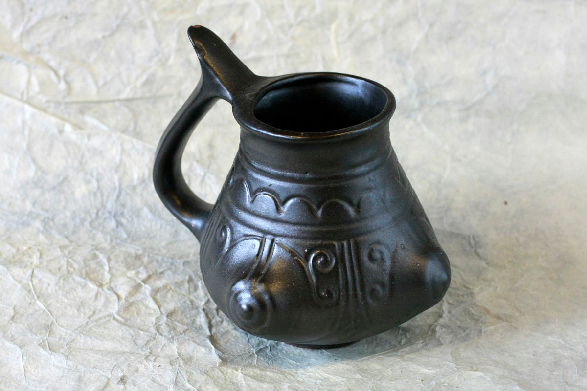 Vintage Ceramic Pot Vase, Gift for him, Minimal, Black Tribal Pot, Garden Decor, ohtteam