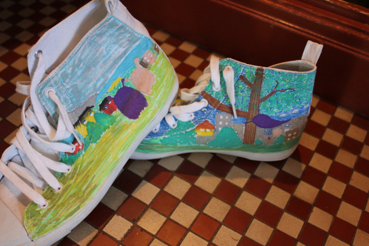 Upcycled hand painted sneakers