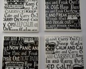 Keep calm and freak out ceramic tile coaster set with cork backing