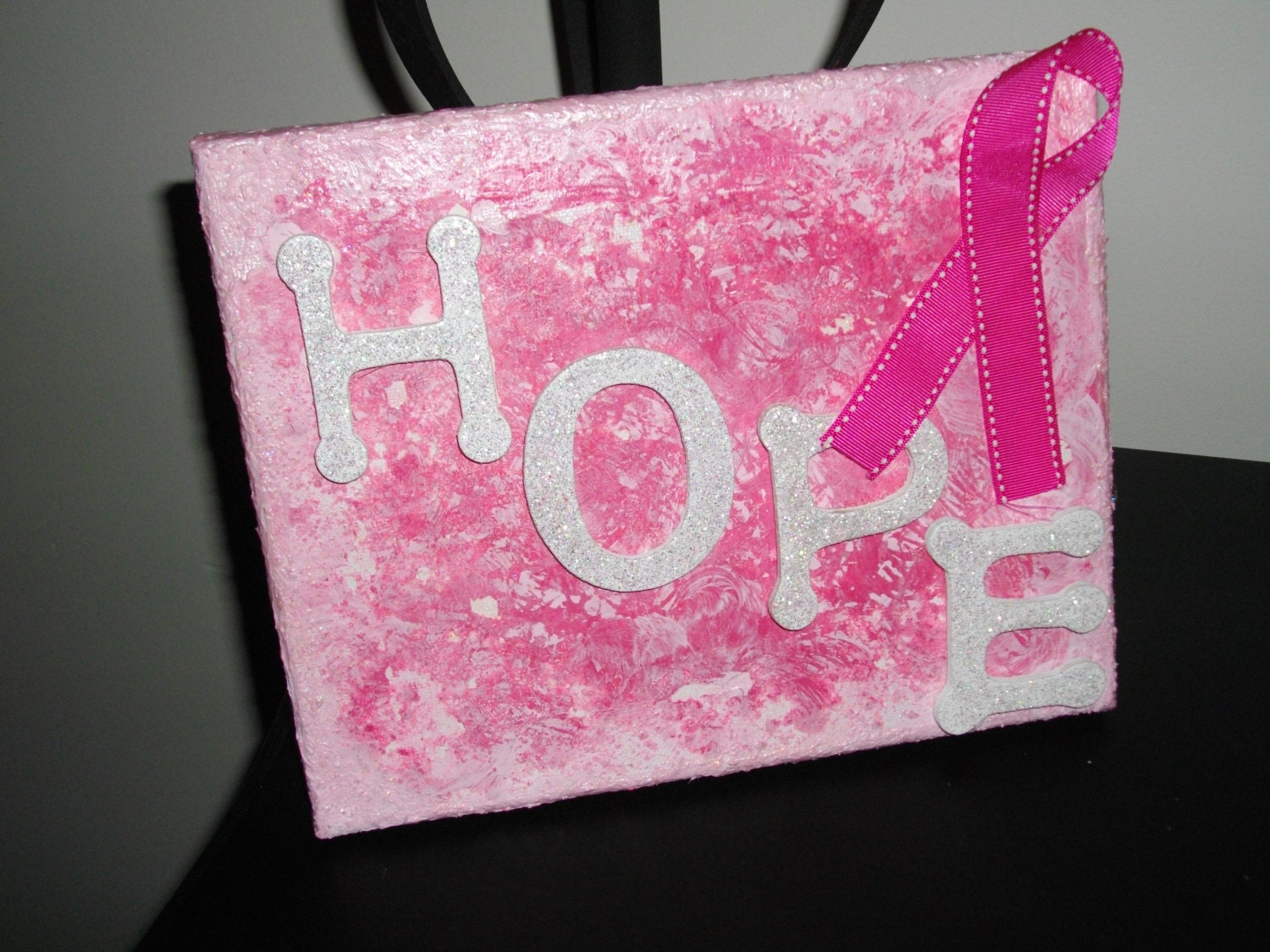 Inspirational Hope Breast Cancer Awareness and Survivor Mixed Media Crayon and Acrylic Paint Art on 8x10 Canvas