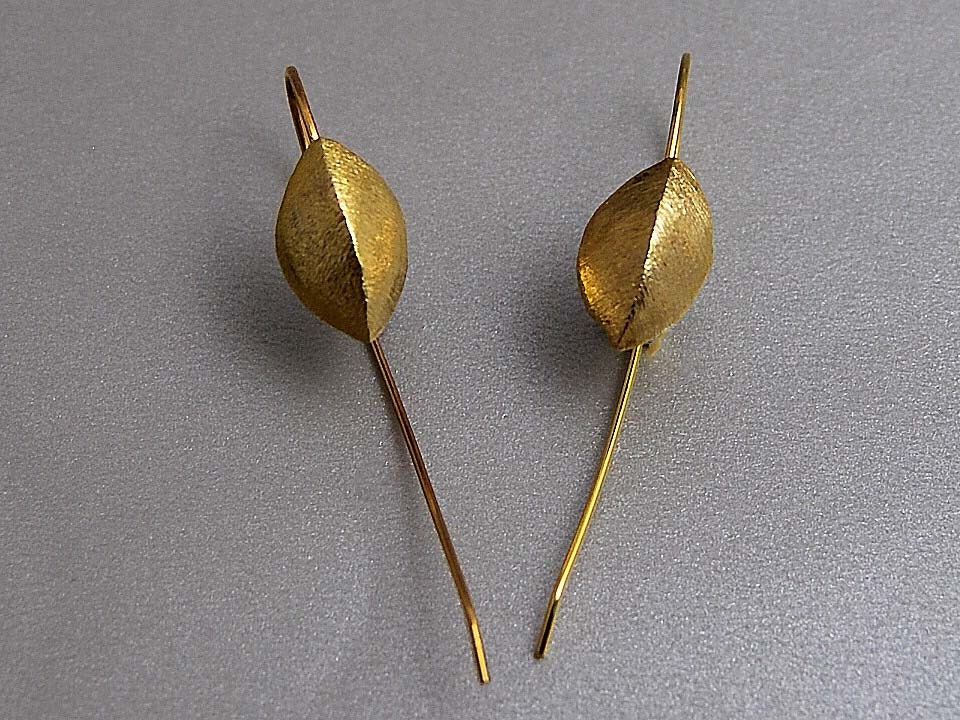 Golden Leaves Earrings Sterling Silver 24 karat Gold Plated Minimal Design inspired by Historic Ancient Jewelry Designs Feminine Gift