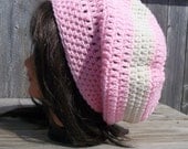 Pink Slouch Hat, Hippie Beret, Boho Chic Slouchy Beanie Womens Crochet Hats and Tams