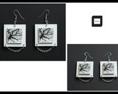 Minimalistic, abstract, geometric,black and white, handmade, statement, drop earrings - with b&w photo