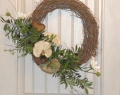 Woodland Grapevine Wreath, Door or Wall Decor, Floral Arrangement, Mother's Day Gifts, Home Decor, Rustic Country Cabin Primitive Deco