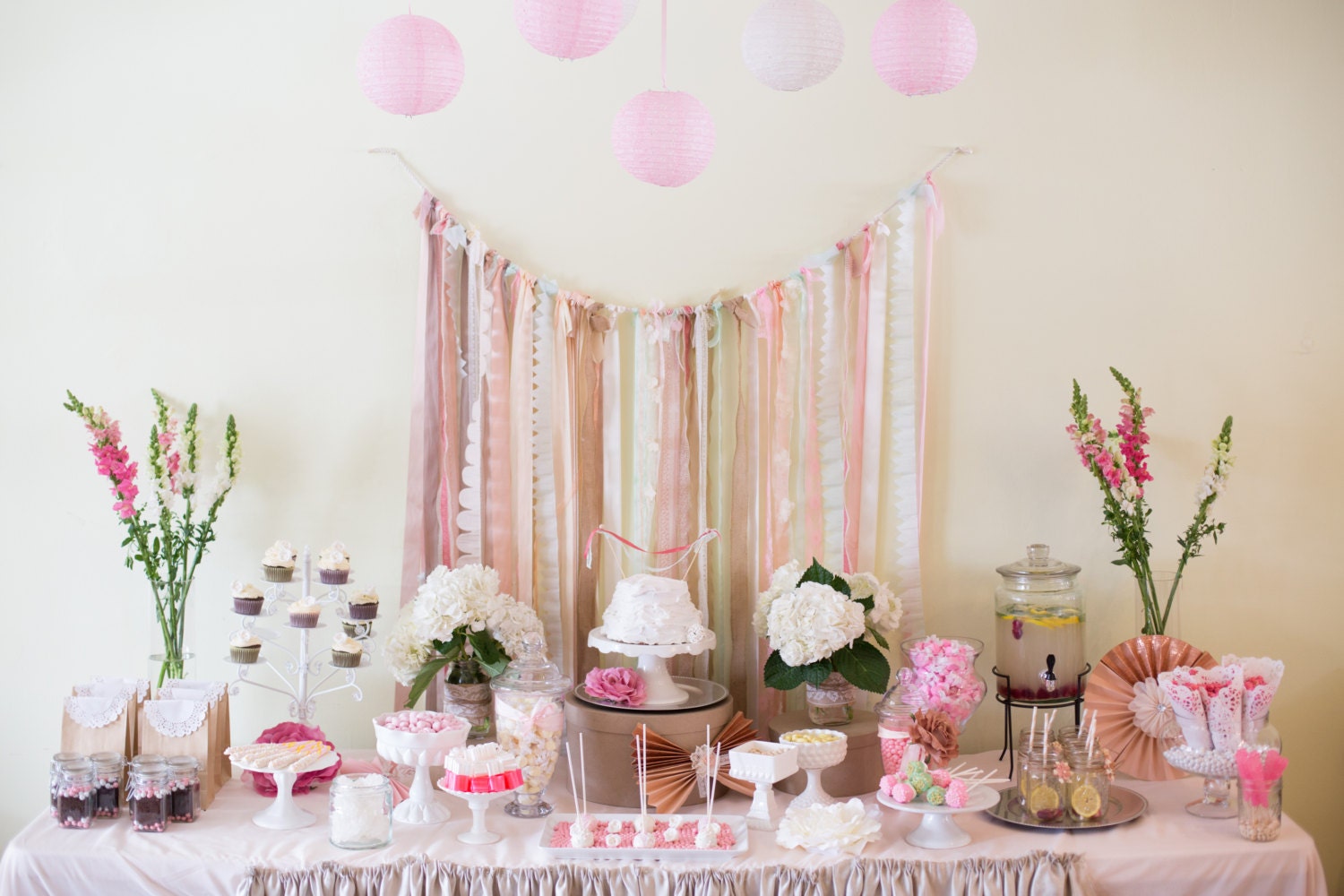 Ribbon, lace and Burlap  Table backdrop, photo backdrop, wedding decor, bat mitzvah decor