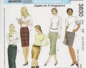 McCalls 3830, Sewing Pattern, Supplies, Misses "Pencil" Skirt, Size 16 to 22