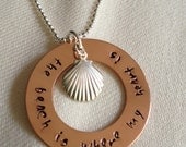 The Beach Is Where My Heart Is- Hand Stamped Hand Made Sterling Silver and Copper Necklace, Shell Charm, Beach Inspired