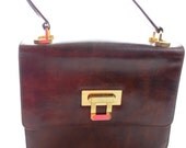 Vintage 1950's / 1960's Brown Patent Gold Fold Clasp Prentice Zipper Handbag
