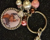 Personalized Pink and Brown Bezel Pendant Key Chain, Keychain, Gift, Name, Picture