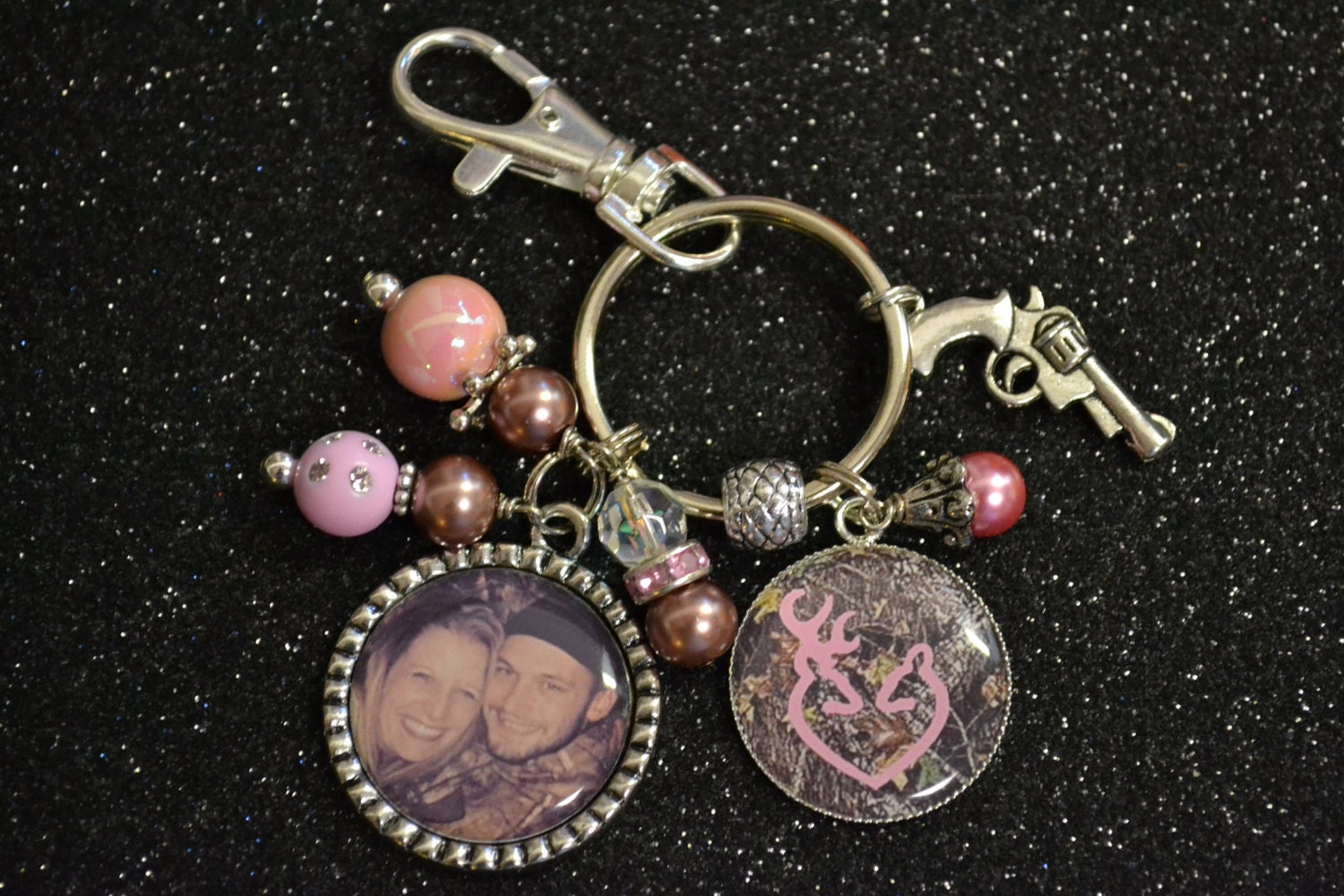 Personalized Picture Mossy Oak and Pink Browing Deer Bezel Pendant Key Chain, Keychain, Gift