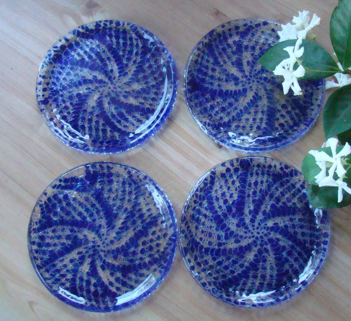 Cobalt Blue Lacy Spinning Wheel Coasters