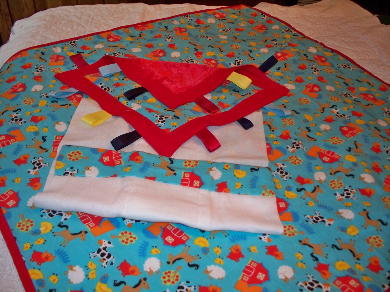 Taggie Blanket, Burp Cloth and Receiving Blanket ON SALE for Baby Boy or Baby Girl