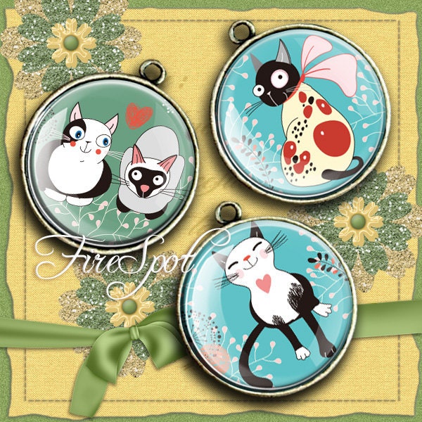 Cat,Animal - 20x20 mm or smaller round,Digital Collage Sheet,Cartoon,Illustration,printable images for Pendant,  Scrapbooking