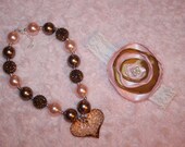 Copper pearl, pink pearl, and gold crystal chunky bling necklace and matching headband or hair clip