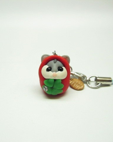 Petit Cute Dwarf Hamster Charm Fimo Polymer Clay Cell Phone Strap Kawaii Mouse Chibi Animal Pet One of a Kind One-off