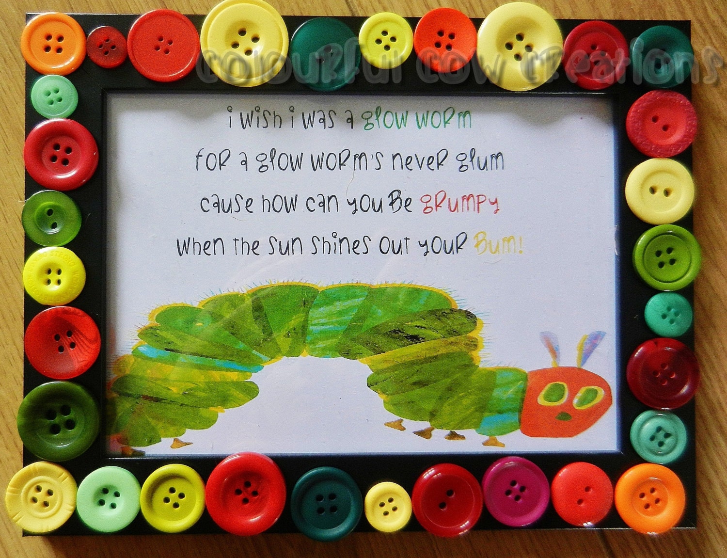 lovely colourful  decorative nursery typographic wall hanging picture frame poem with hungry caterpillar