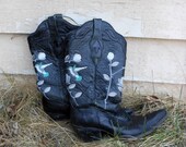 Womens Vintage Cuadra Cowboy Boots Size 10 Lizard, Leather and Embroidery