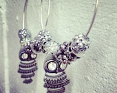 Owl Earrings Women Jewelry Gift Statement Earrings Beaded Hoop Earrings Celebrity Inspired Jewelry Silver Hoops