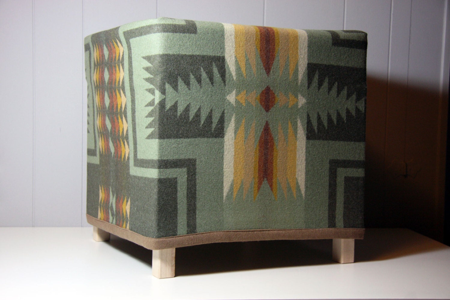 Ottoman and Slip Cover Made from Pendleton Wool