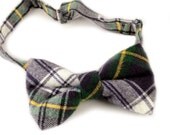 Men's Plaid Bow Tie ( Navy Blue, Green, Yellow and White Bowtie)