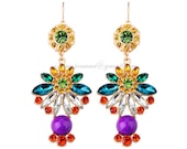2013 Gem Stone JCrew Inspired Statement Crystal Beads Earrings, Flower Crystal Dangle Wedding Bib Bridal Party Earrings (JS-E-0046)