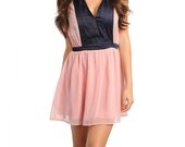 Womens Pink Navy Blue Chiffon Sleeveless Clothing Apparel Fashion Dress