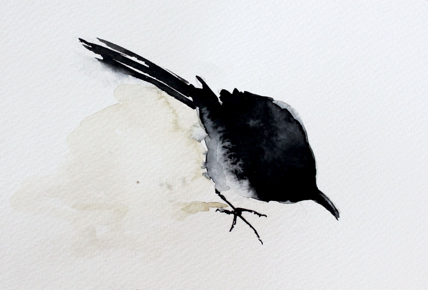 Watercolor Black Crow / Bird. Painting . Bird series / Desing painting.