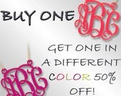 Acrylic Monogram Necklace Neon Gold Color 1 1/2 " Inch Initials Pendant 3 Letters  silver Chain Customized Personalized  2 same letters