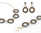 Handmade jewelry set. Gold Plated and black Swarovski beads earrings, bracelet and necklace, suitable  for mother of the bride.