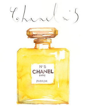 Chanel print, watercolor illustration of Chanel No5 perfume bottle, 8X10 Paris poster, french art painting