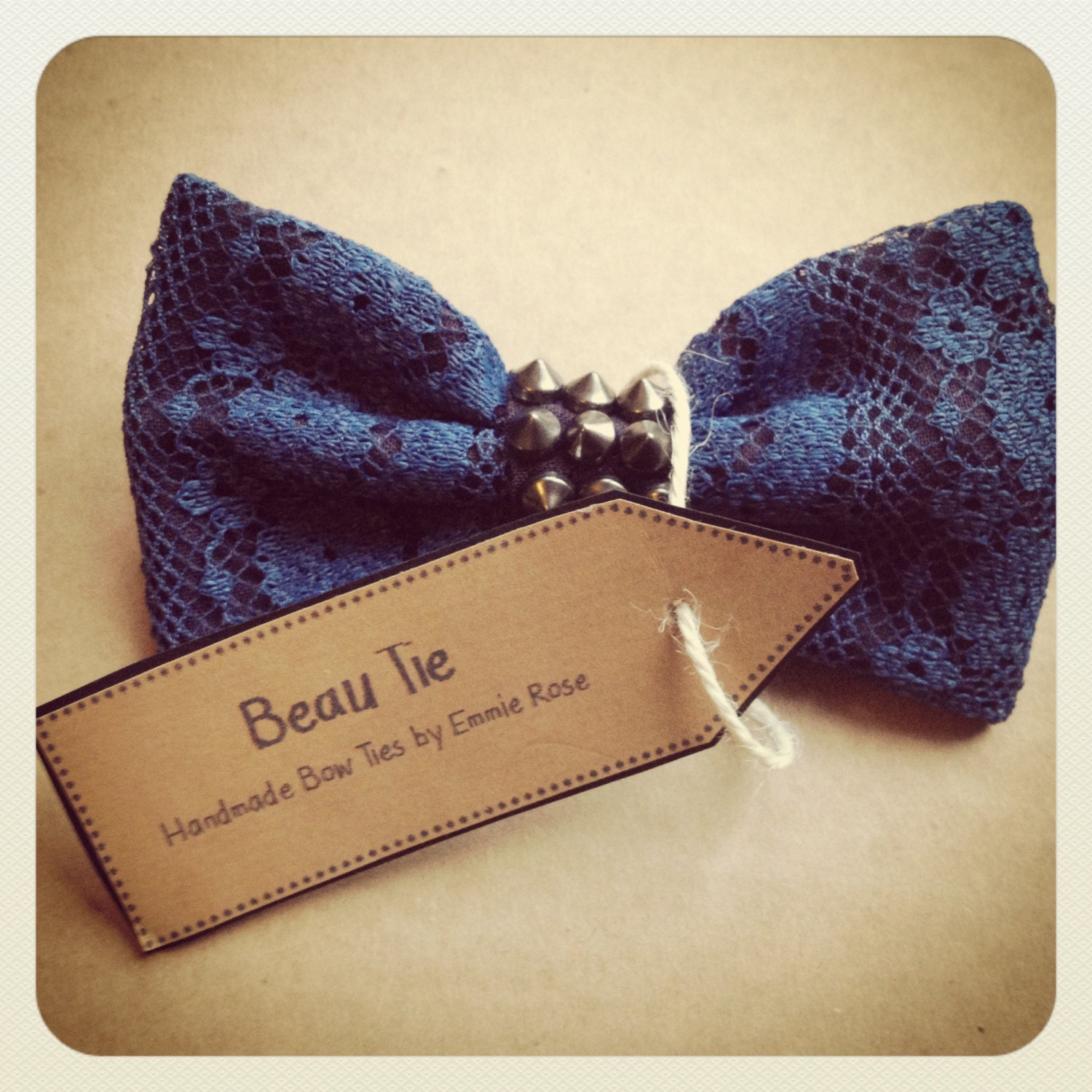 Womens Lace Bow Tie - Womens Studded Bow Tie - Blue Lace One of a Kind