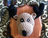 Handmade Taupe/Black Crocheted Deer Mount - Animal Friendly Taxidermy Trophies