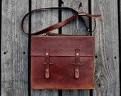 Handmade dark brown tan genuine leather satchel messenger bag