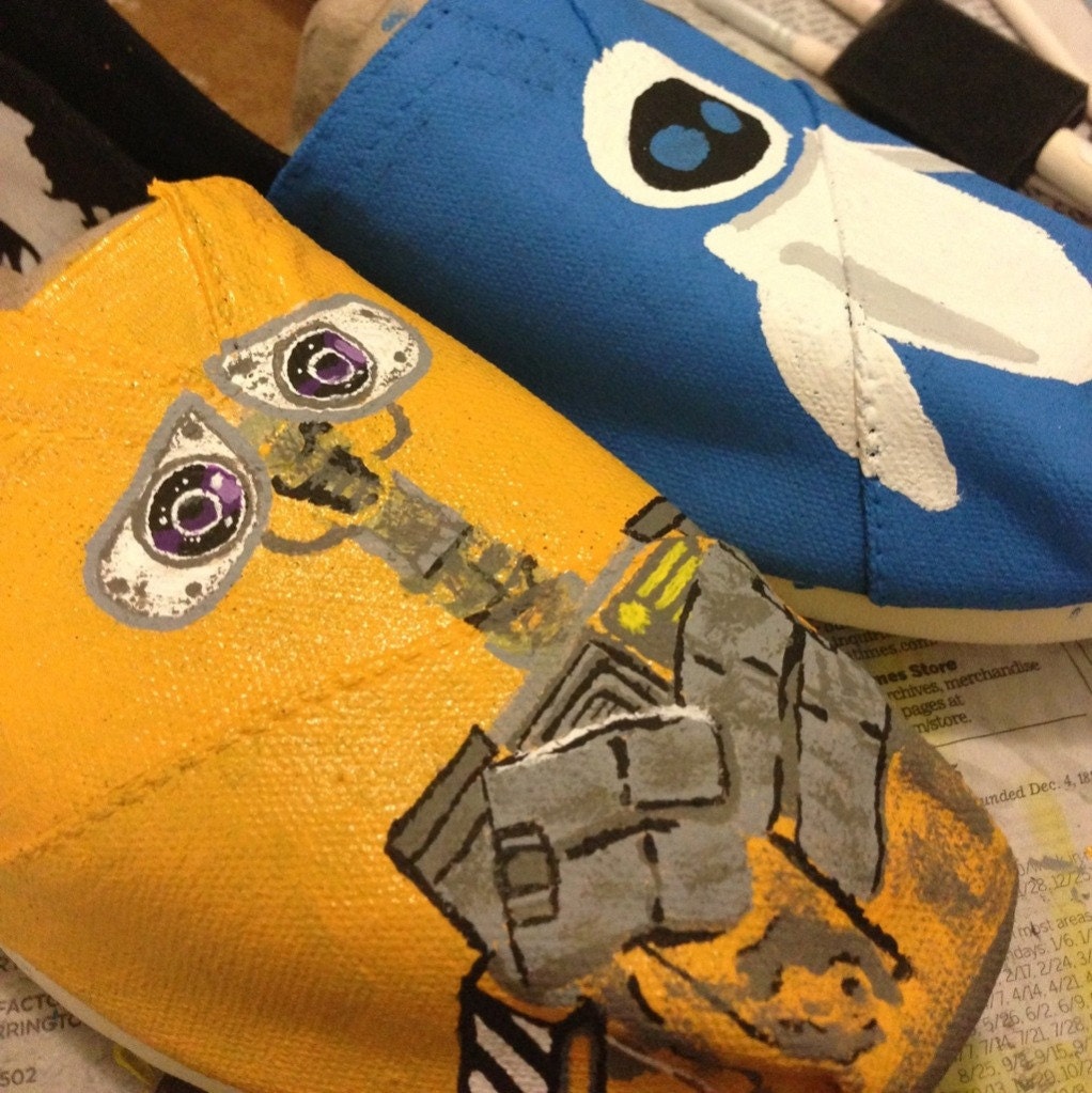 Custom Hand Painted Walle and Eve Styled TOMS Womens Mens Childrens Flats Canvas Shoes