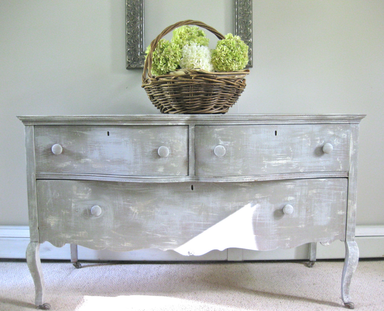 ANTIQUE Oak French Country Style Distressed Serpentine Front Dresser
