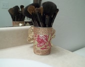 Handmade Upcycled Gold Makeup Brush Holder with Glitter