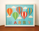 Hot Air Balloon Handmade Personalised Children's Name Print